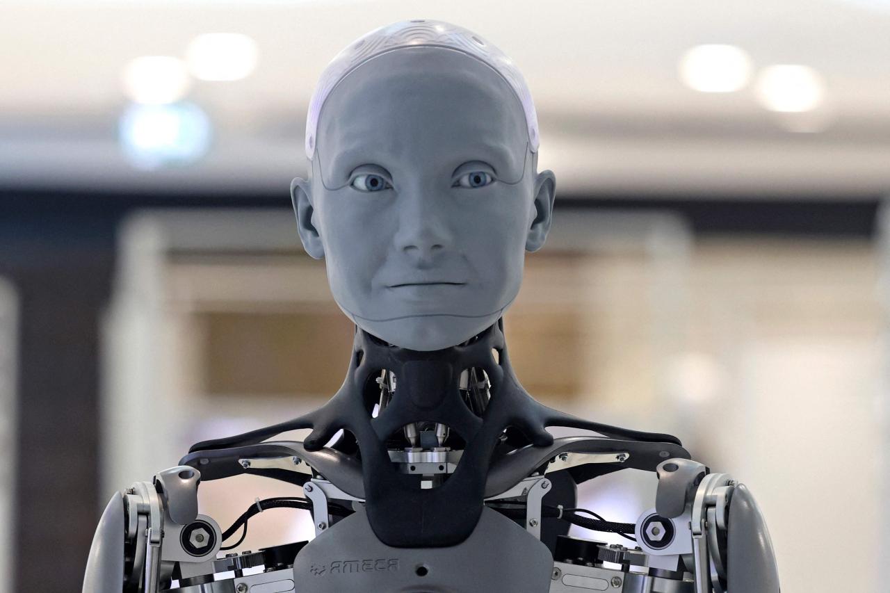 3d rendering artificial intelligence robot or cyborg open hand isolated ...