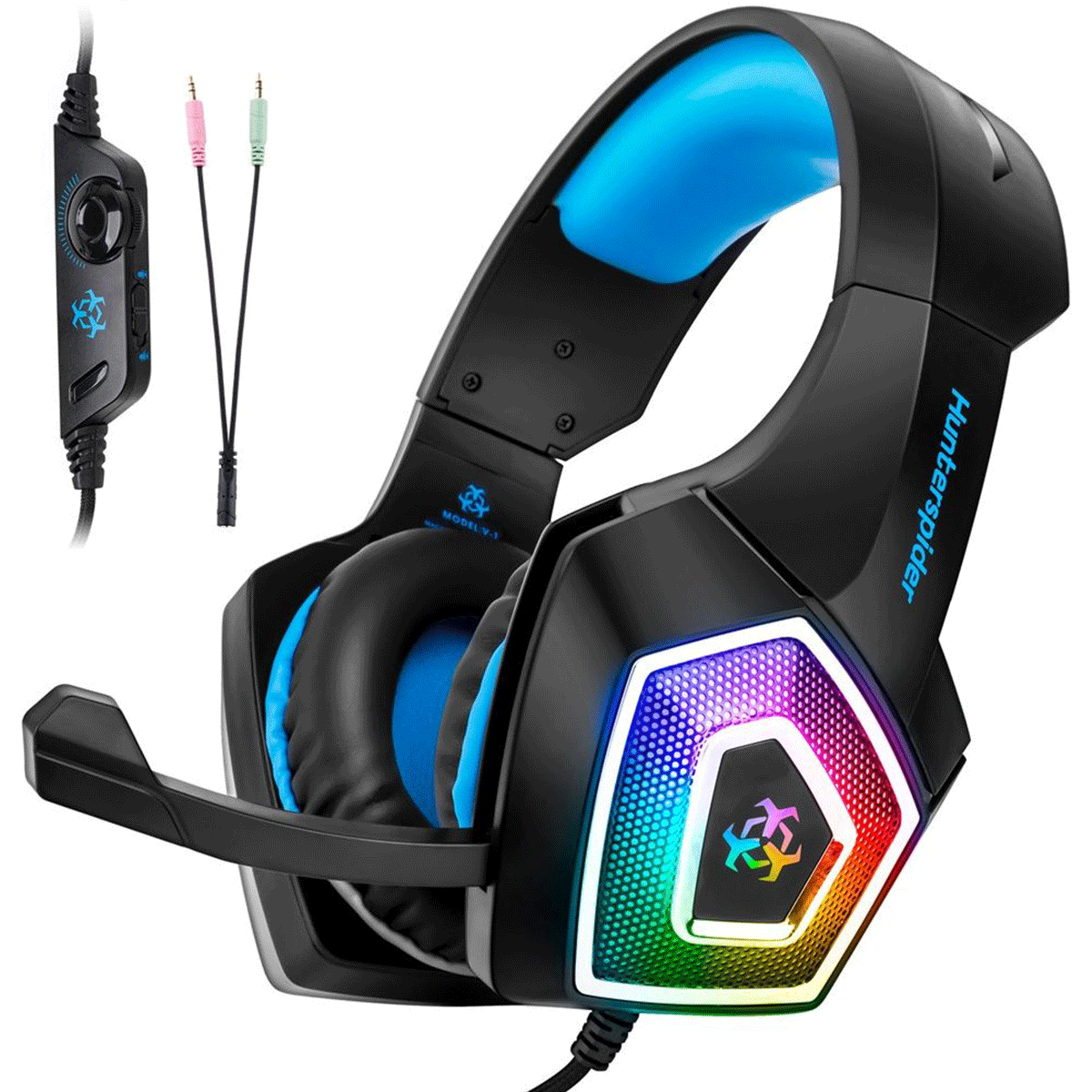 2.4GHz Wireless Gaming Headsets for PS5, PS4, PC, Switch - Bluetooth 5.3 Gaming Headphones with Noise Canceling Mic, 7.1 Surround Sound, 70H Battery, Blue Lighting - White