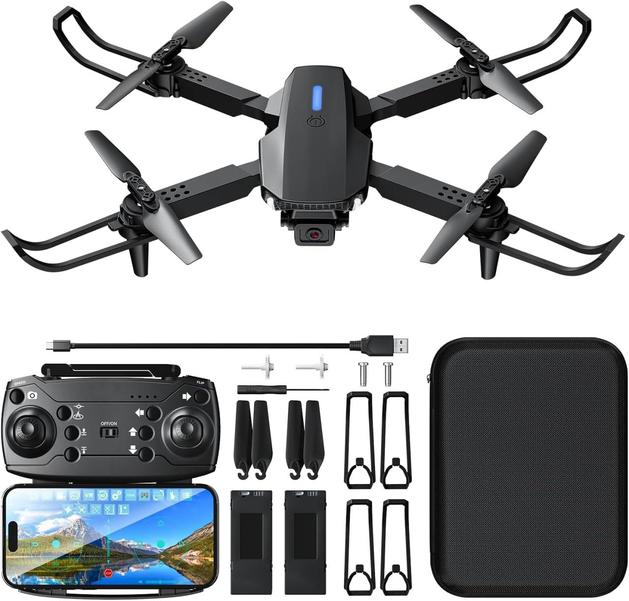 Drones with Camera for Adults Beginners Kids, Foldable E88 Drone with ...
